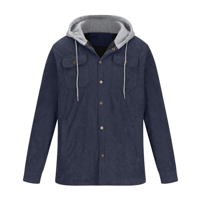 KIHOUT Winter Warm Coats Men Button-up Cardigan Carry Pockets Solid Color Long Sleeve Hooded Jacket,Size M-5XL