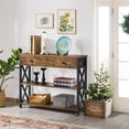 thumbnail image 3 of Yaheetech 2-Tier X-Design Console Table for Entryway Living Room, Rustic Brown, 3 of 7