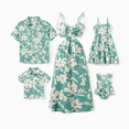 thumbnail image 1 of PatPat Ensemble Assorti pour la Famille, Chemise Verte à Manches Courtes à Imprimé de Feuilles Ou Robe à Bretelles Froncée, 1 of 6