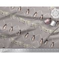 thumbnail image 2 of Soimoi Gray Velvet Fabric Penguin & Stripe Animal Print Sewing Fabric BTY 58 Inch Wide, 2 of 3
