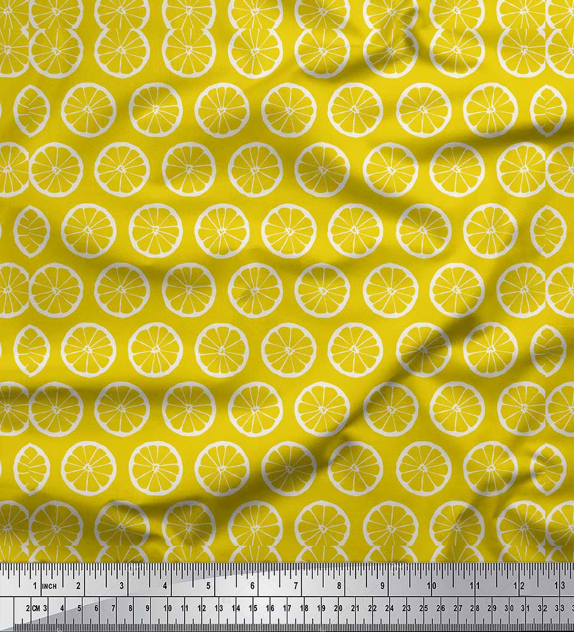 Soimoi Yellow Cotton Cambric Fabric Lemon Slice Block Print Fabric by Yard 42 Inch Wide