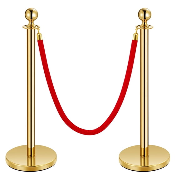 Gold Stanchion Posts with 5 FT Red Velvet Ropes – Elegant Crowd Control Barriers for VIP Events, Red Carpets, Weddings & More