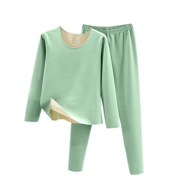 AherBiu Pajamas Sets for Women Thermal Underwear Sleepwear Layer Sets Crewneck Tops Bottom Pants Pjs Set