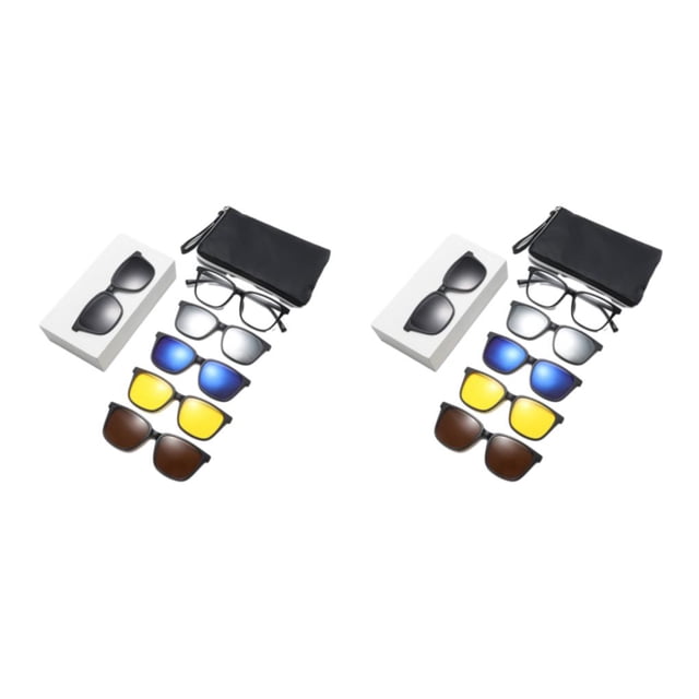 Transemion 5piece Magnetic Clip On Glasses Stable Fixation Dual-purpose For Eyeglasses And Smooth Line PC Frame Type 2 2Set