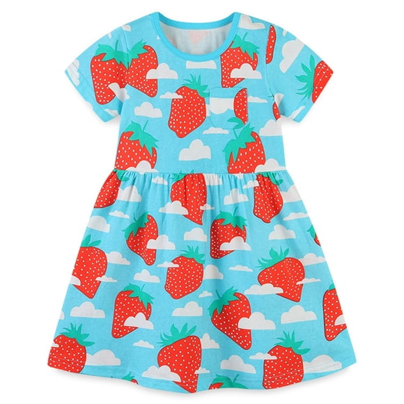 AJZIOJIRO Toddler Baby Girls Summer Cotton Dress 3-8T Kids Short Sleeve Casual Dresses Kids Party Tutu Skirt