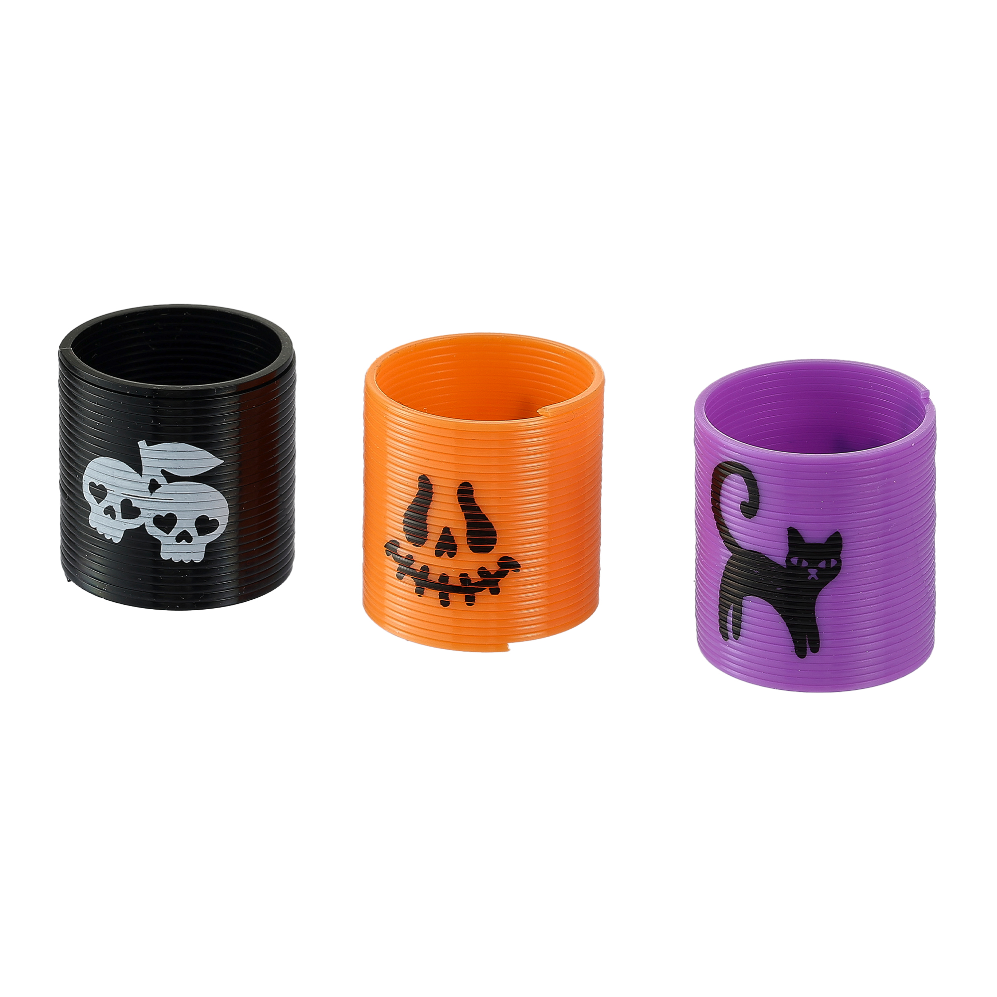 Slinkies d’Halloween, 9 pièces, Matériau plastique, Orange, Noir, Vert, Âges 3+, Favors de fête, par Way to Celebrate