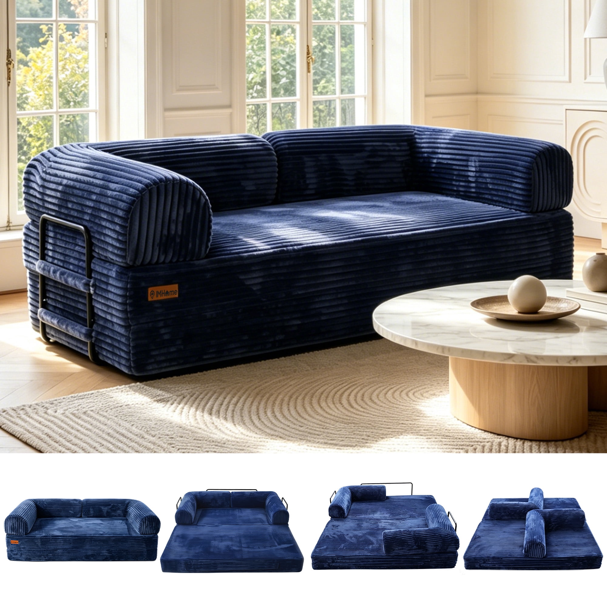 IMHome Convertible Sofa Bed (Blue) | 4 in 1 Modular Sofa Bed | Foldable Sleeper Sofa | High Density Foam Couch | Space Saving Furniture for Living Room, Guest Room, Apartment
