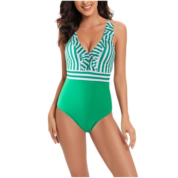 Birdeem Womens Contrast Color Stripe Camisole Backless Bikini One-Piece Swimsuit