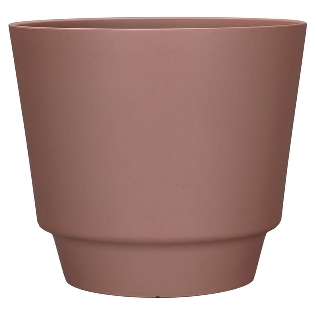 16 in. Calais Planter in terracotta with a smooth matte finish and tapered cylindrical shape, made from recycled materials, lightweight and weather resistant, featuring knock-out drainage holes for easy water release, suitable for indoor and outdoor garden use.