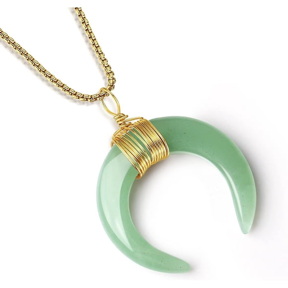 LAICAIW Healing Crystal Necklace Tree Life Wire Wrapped Crescent Moon Stone Pendant Necklaces Natural Resin Reiki Spiritual Quartz Gemstone Jewelry for Women