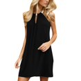 thumbnail image 1 of Ketyyh-chn99 Robes Femmes Été 2024 Robe Courte Robe de Soirée Couleur Unie à Simple Boutonnage Robe Chemise à Cordon Robe en Coton et Lin Noir, TG, 1 of 4