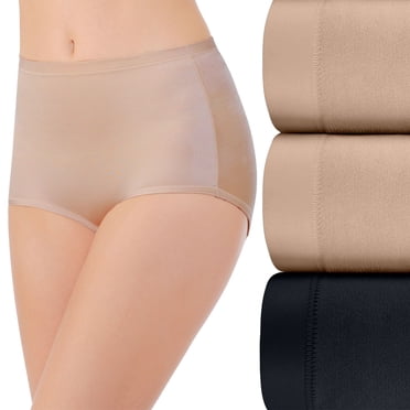 Vanity Fair Womens Body Caress Brief Panty 3-Pack, 9, NeutralNeutralBlack