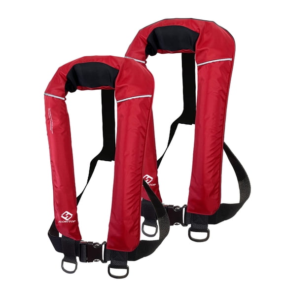 FLOATTOP Adulte Taille Universelle 2 Pcs Gilet de Sauvetage Gonflable Rouge avec Cylindre de co2 de 33 Grammes