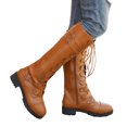 thumbnail image 4 of Bottes de Chevalier Hautes en Cuir à Talon Bas avec Lacets et Fermeture Éclair pour Femmes, 4 of 7