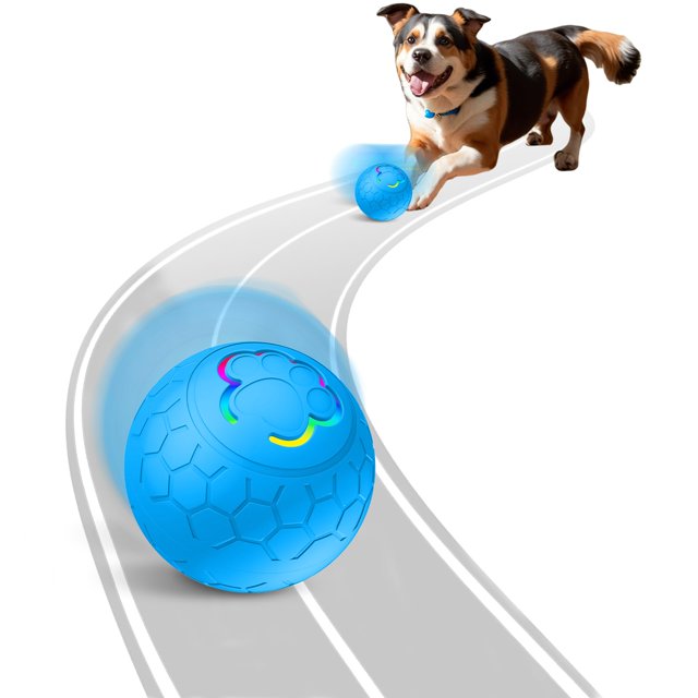 Meottam Interactive Dog Toys Ball for Small & Medium Dogs, Electric Bouncing Durable Automatic Rolling Balls with LED Lights, Waterproof Smart Tennis Pets Chew Toys for Dogs and Cats (Blue)