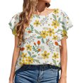 thumbnail image 1 of Hauts d'Été Grande Taille pour Femmes Mode Décontractée Col Rond à Volants Manches Courtes Imprimé Pull Blouse Col en V T-Shirt Femmes en Solde, 1 of 6