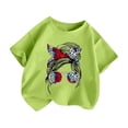 thumbnail image 3 of LUOGENLI T-Shirt pour Filles Enfant Filles Mignon Imprimé Graphique Col Rond Manche Courte Tee Été Décontracté T-Shirt Maxi Chemises pour Filles Vert Clair 3-4 Ans, 3 of 5