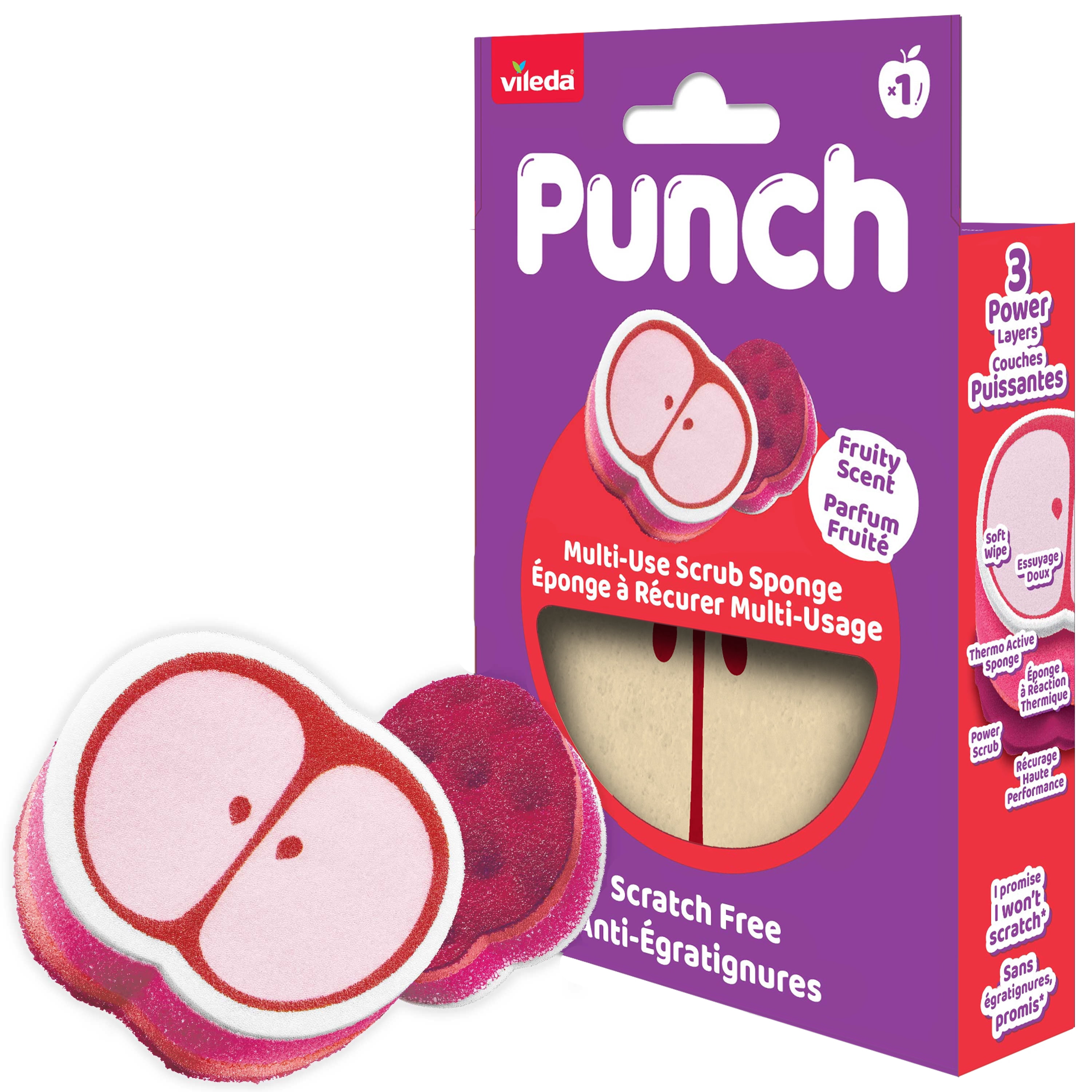 Vileda Punch Éponge à récurer multi-usage, pomme