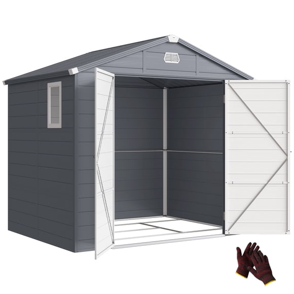 Outsunny 8' x 6' Plastic Garden Storage Shed with Air Vents, Dark Grey