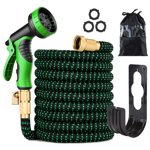 Riwcyla 100ft Expandable Garden Hose Double Latex Core 9 Function Nozzle Solid Brass Connector for Yard Car Wash Irrigation