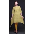 thumbnail image 3 of Bimba Kurti Asymétrique Imprimée de Feuilles de Monstera Dorées pour Femmes Robe d'Été Indienne Tunique Grande, 3 of 6
