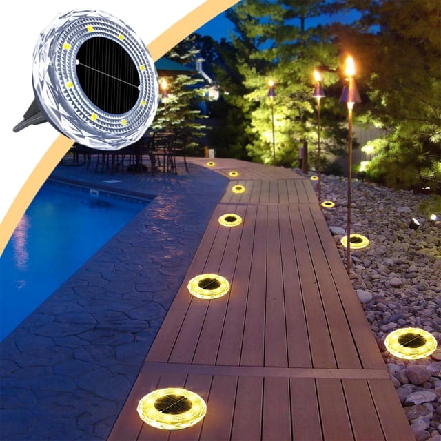 Birdeem Solar Ground Lights, Bright LED Auto On/Off Solar Disc Lights for Yard Garden Pathway, IP65 Waterproof Plastic Landscape Lighting, 7x7x6cm Easy Install
