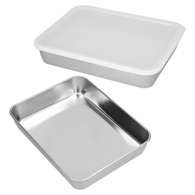 Wchiuoe Food Storage Box,Stainless Steel Baking Tray Deep Flat Non Stick Baking Pan Food Storage Box with Cover,Non Stick Tray