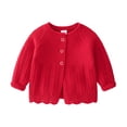 thumbnail image 1 of 2025 Girls Cardigan Solid Color Sweater Long Sleeves Keep Warm Knitted Tops Cardigan Red, 1 of 8