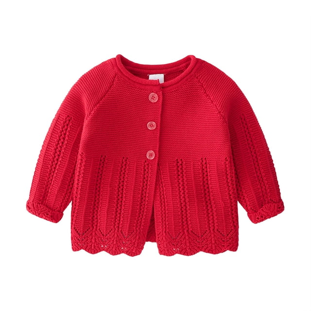 2025 Girls Cardigan Solid Color Sweater Long Sleeves Keep Warm Knitted Tops Cardigan Red