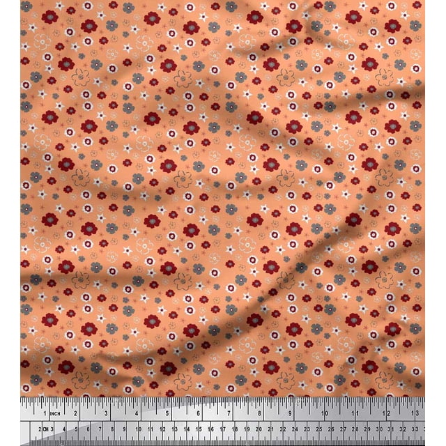 Soimoi Orange polyester Crepe Fabric Flower Artistic Print Fabric by the Yard 42 Inch Wide