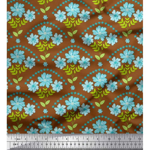 Soimoi Modal Satin Fabric Leaves,Floral & Scale Geometric Decor Fabric Printed Yard 42 Inch Wide