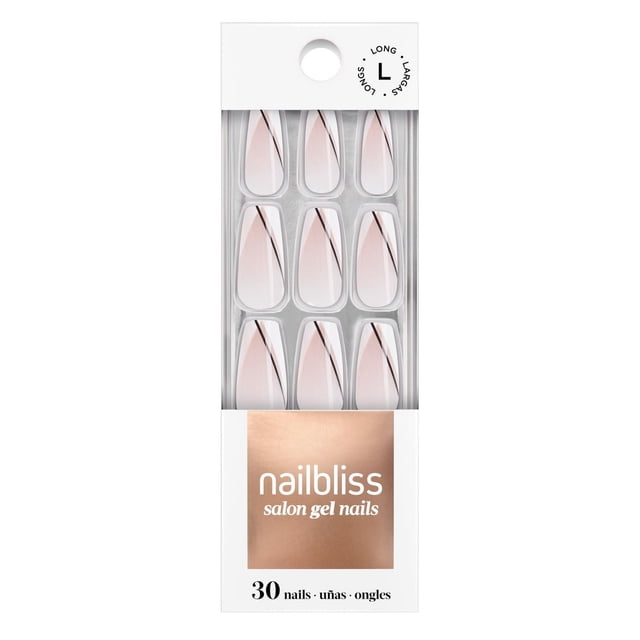 DASHING DIVA - GEL NAIL - OLD HOLLYWOOD includes 30 large professional gel nails with a soft pink ombre base and thin black diagonal stripe, designed for easy press-on application with chip-resistant, flexible, waterproof wear, packaged in a clear tray and white box with rose gold branding.