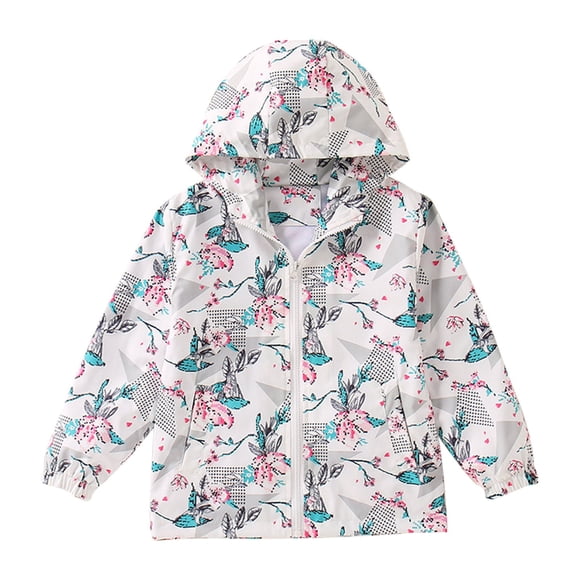 GDREDA Girls Coat Jacket Kids Coat Spring and Fall Hooded Flower Prints Toddler Windproof Warm Thick Outerwear for Girls