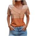 thumbnail image 1 of FAIWAD Women Summer Tops Short Sleeve Irregular V Neck Button T-Shirts Geometric Color Block Print Tees Blouses, 1 of 5