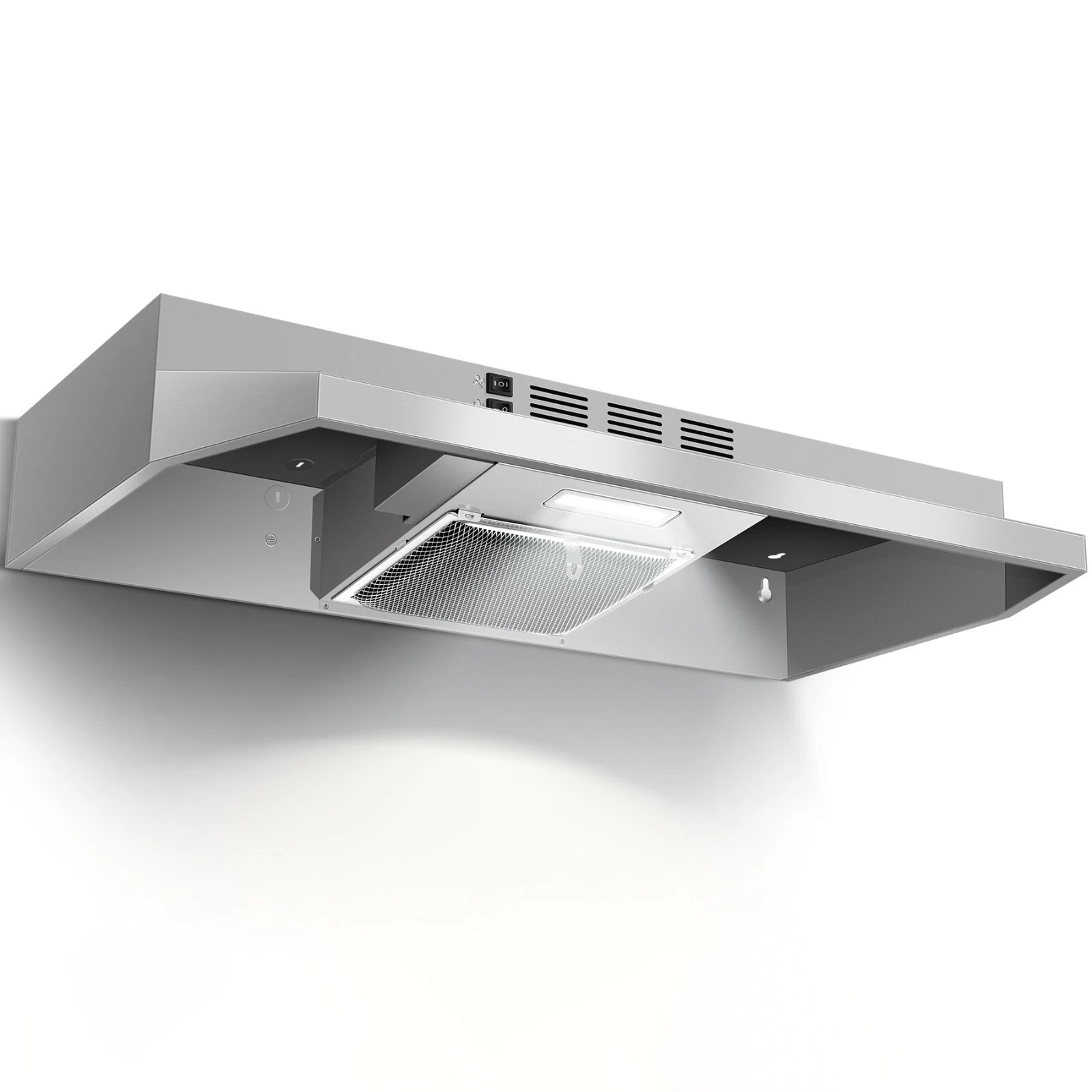 Range Hood 36 inch with Carbon Sponge Filte, Stainless Steel‌ Under Cabinet Stove Hood,Ducted Optional,230 CFM Stove Hood with 2-speed Fan,Hard Wired Kitchen Exhaust Fan,Sliver