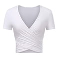 thumbnail image 1 of Drppepioner Blouse Cache-Cœur Femme Col en V Profond Manches Courtes Coupe Ajustée Unique Crop Tops, 1 of 2