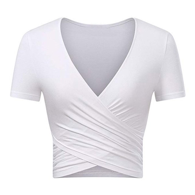 Drppepioner Blouse Cache-Cœur Femme Col en V Profond Manches Courtes Coupe Ajustée Unique Crop Tops