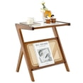 thumbnail image 1 of Costway Rattan Side Table Bamboo Accent Bedside Table with Tempered Glass Top Walnut, 1 of 10