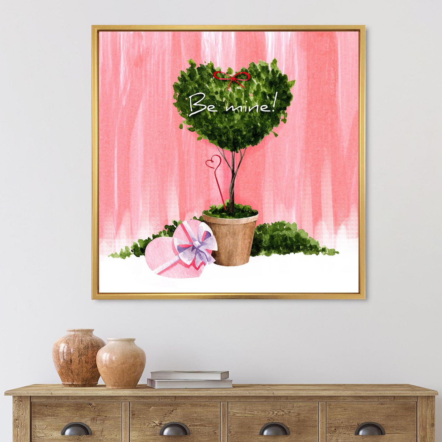 Designart Plante d'intérieur de la Saint-Valentin en forme de coeur ART MURAL À CADRE FLOTTÉ