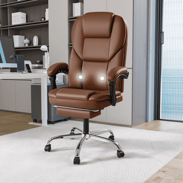 Homall Height Adjustable Office Chair with Massage, Reclining Computer Chair Ergonomic Executive Leather Chair Support 8 Hours Heavy Duty Design,Brown