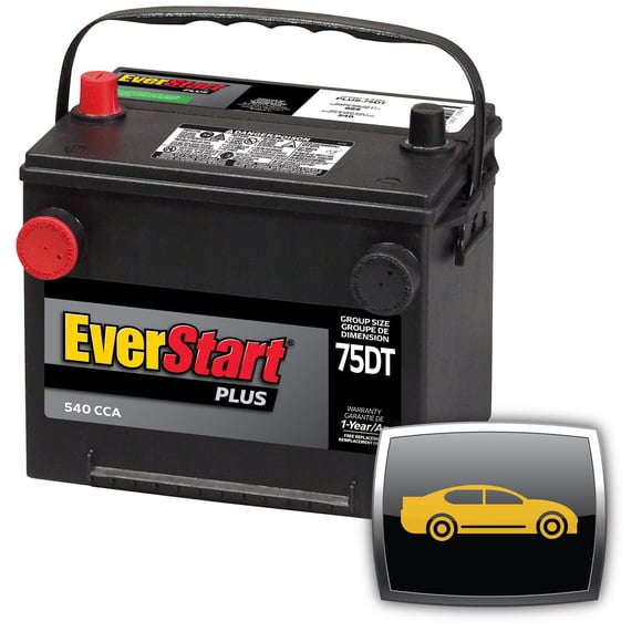 EverStart Auto Plus-75DT, 12 Volt, Car Dual Terminal Battery, Group Size 75, 540 CCA