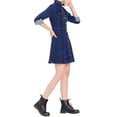 thumbnail image 4 of Robe en Denim pour Femme, Boutonnée, Col à Revers, Col en V, Manches Longues, Ligne A, Robe en Jean en Coton, TG Bleu Foncé, 4 of 8