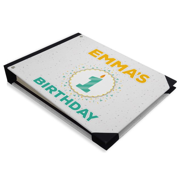Darling Souvenir White Number Candle & Confetti Birthday PartyGuestbookHardbound Cover Personalized Printed MemoryGuestRegistry-9 x 12 Inches