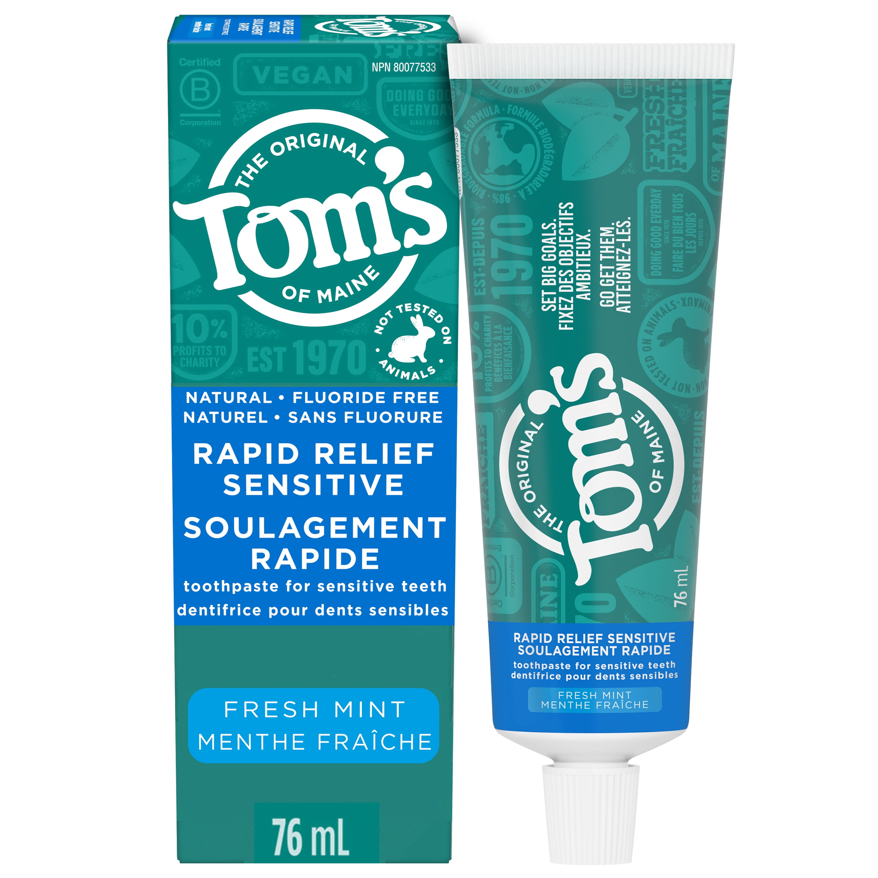 Tom’s of Maine Dentifrice sans Fluorure pour Gencives Sensibles, Menthe, 76 ml