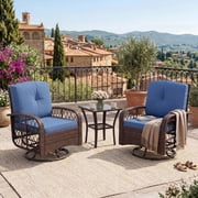 BeesClover 3 Pieces Patio Furniture Set, Outdoor Swivel Glider Rocker Set w/Washable Cushion and Tempered Glass Tabletop, Conversation Furniture for Deck Porch Balcony Backyard Garden