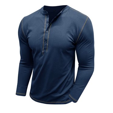 RXIRUCGD Men's Fashion Casual Color Block Long Sleeve Round Neck Collar Blouse, Sapphire Blue, Size: 2XL