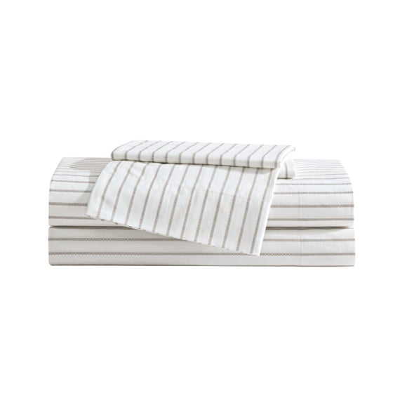 Eddie Bauer - Queen Sheet Set, Cotton Percale Bedding Set, Super Soft and Bedding Set, Oeko-Tex Certified (Essential Stripe Beige, Queen)