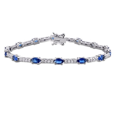 Miabella Created Blue Sapphire and Created White Sapphire Sterling Silver Bracelet