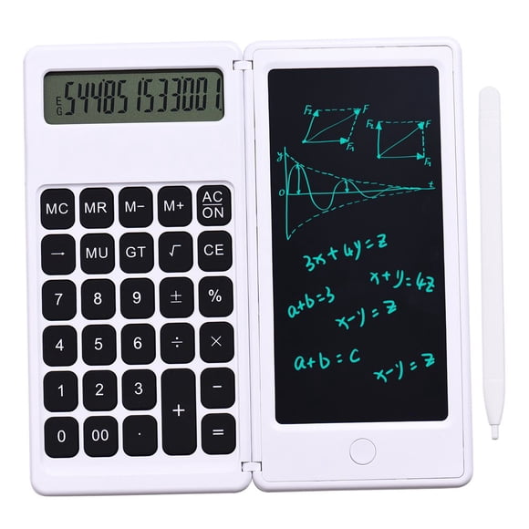 Calculatrice Pliable et Tablette d'Écriture LCD de 6 Pouces, Bloc de Dessin Numérique, Écran à 12 Chiffres avec Stylet et Bouton d'Effacement pour Enfants et Adultes, Usage à la Maison, au Bureau et à l'École