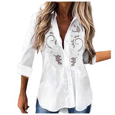 Pompotops Women's New Solid Cardigan Embroidered Hollow Out Long Sleeve Shirt Top Clearance